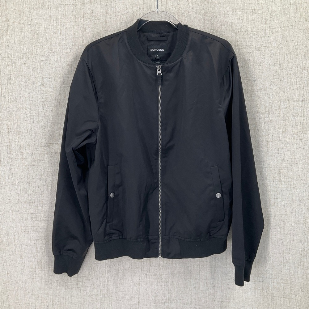 Bonobos Bomber Jacket Mens Large Black Slim Fit Zip Classic Minimalist Luxury